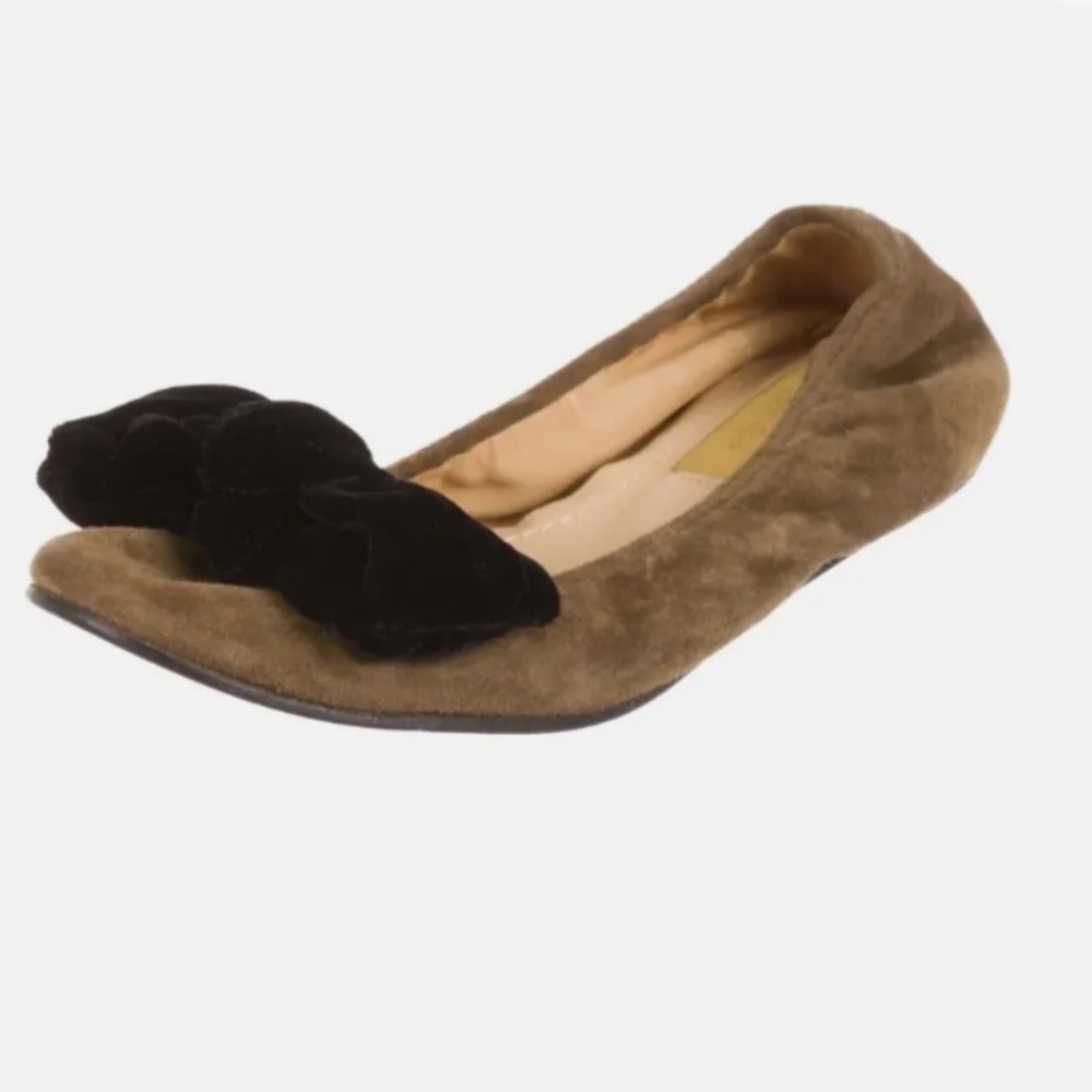 Lanvin Green Gray Suede Black Bow Ballet Flats 8